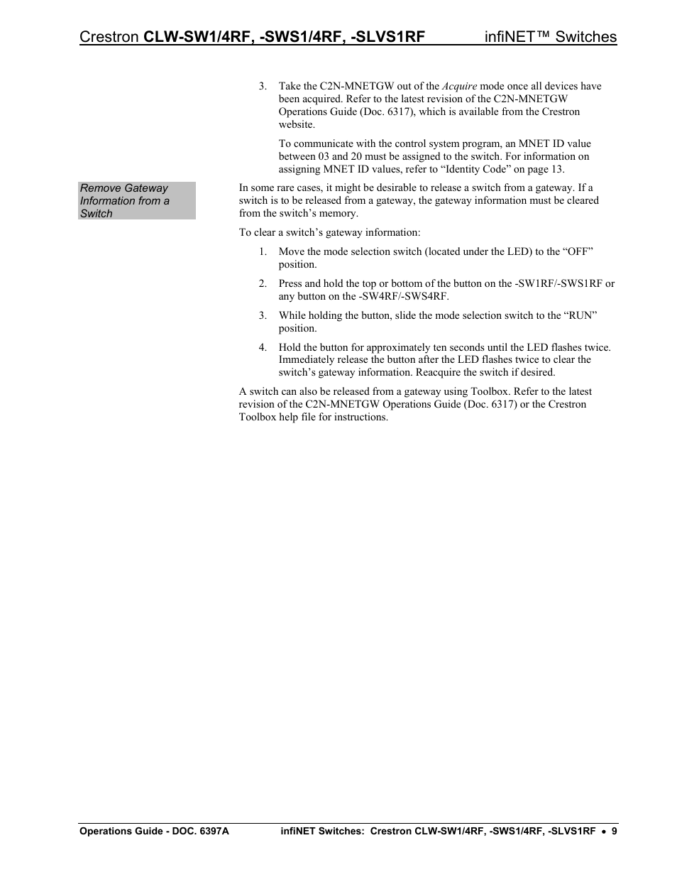 Crestron electronic CLW-SW1/4RF User Manual | Page 13 / 36