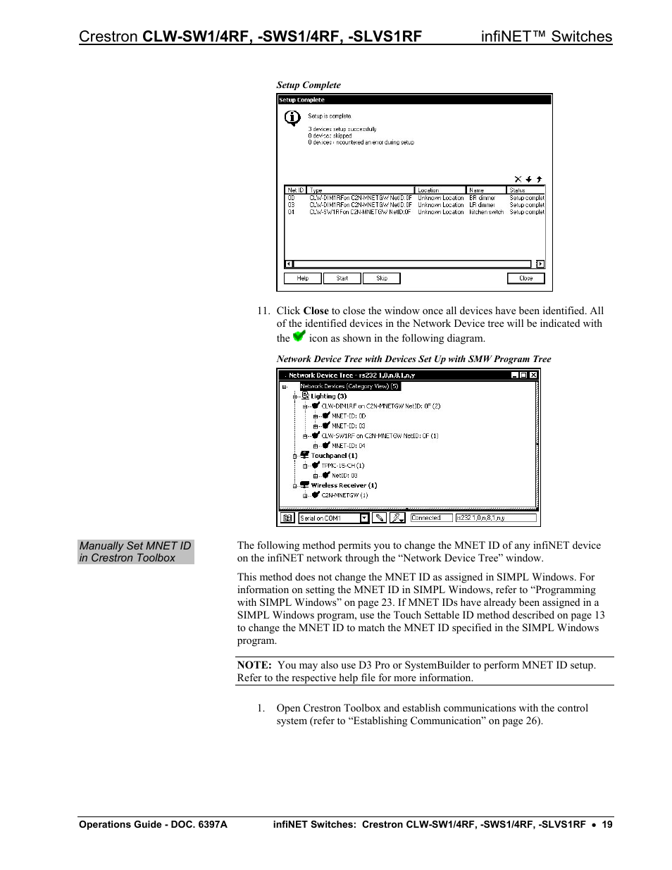 Manually set mnet id in crestron toolbox, Ge 19 | Crestron electronic CLW-SW1/4RF User Manual | Page 23 / 36