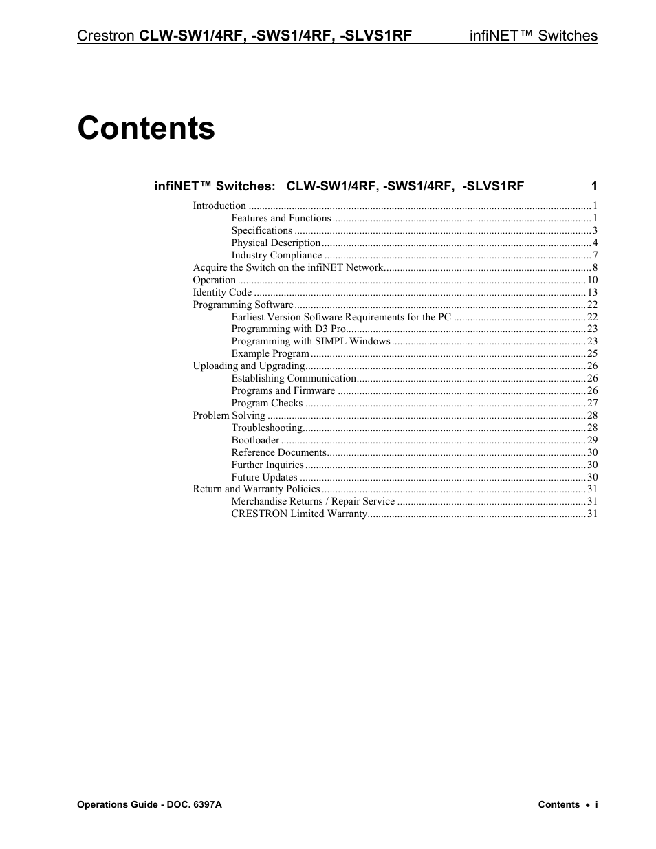 Crestron electronic CLW-SW1/4RF User Manual | Page 3 / 36