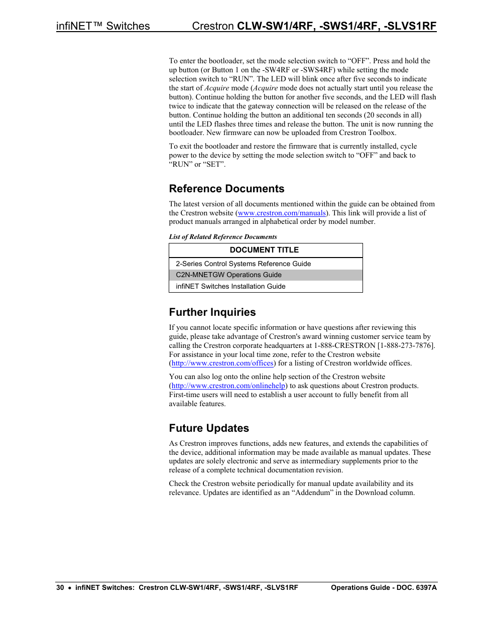 Reference documents, Further inquiries, Future updates | Crestron electronic CLW-SW1/4RF User Manual | Page 34 / 36