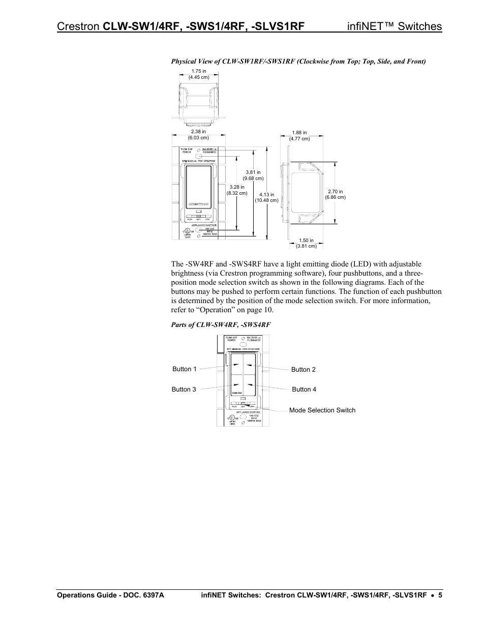 Parts of clw-sw4rf, -sws4rf | Crestron electronic CLW-SW1/4RF User Manual | Page 9 / 36