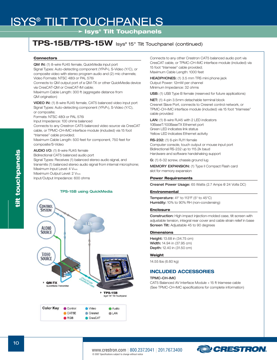 48399_010.pdf, Isys, Tilt touchpanels | Tps-15b/tps-15w | Crestron electronic Isys TPS-17W User Manual | Page 10 / 58