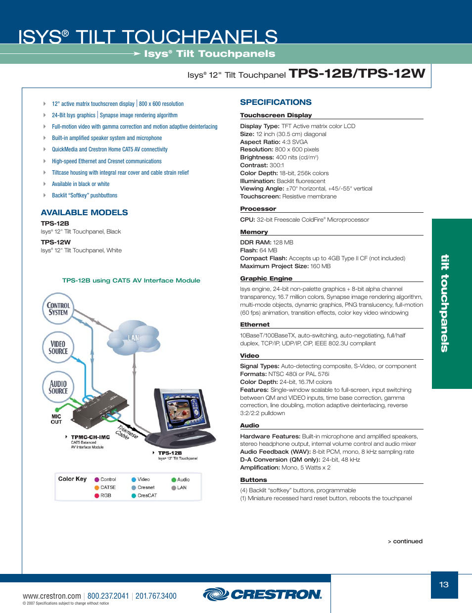48399_013.pdf, Isys, Tilt touchpanels | Tps-12b/tps-12w | Crestron electronic Isys TPS-17W User Manual | Page 13 / 58