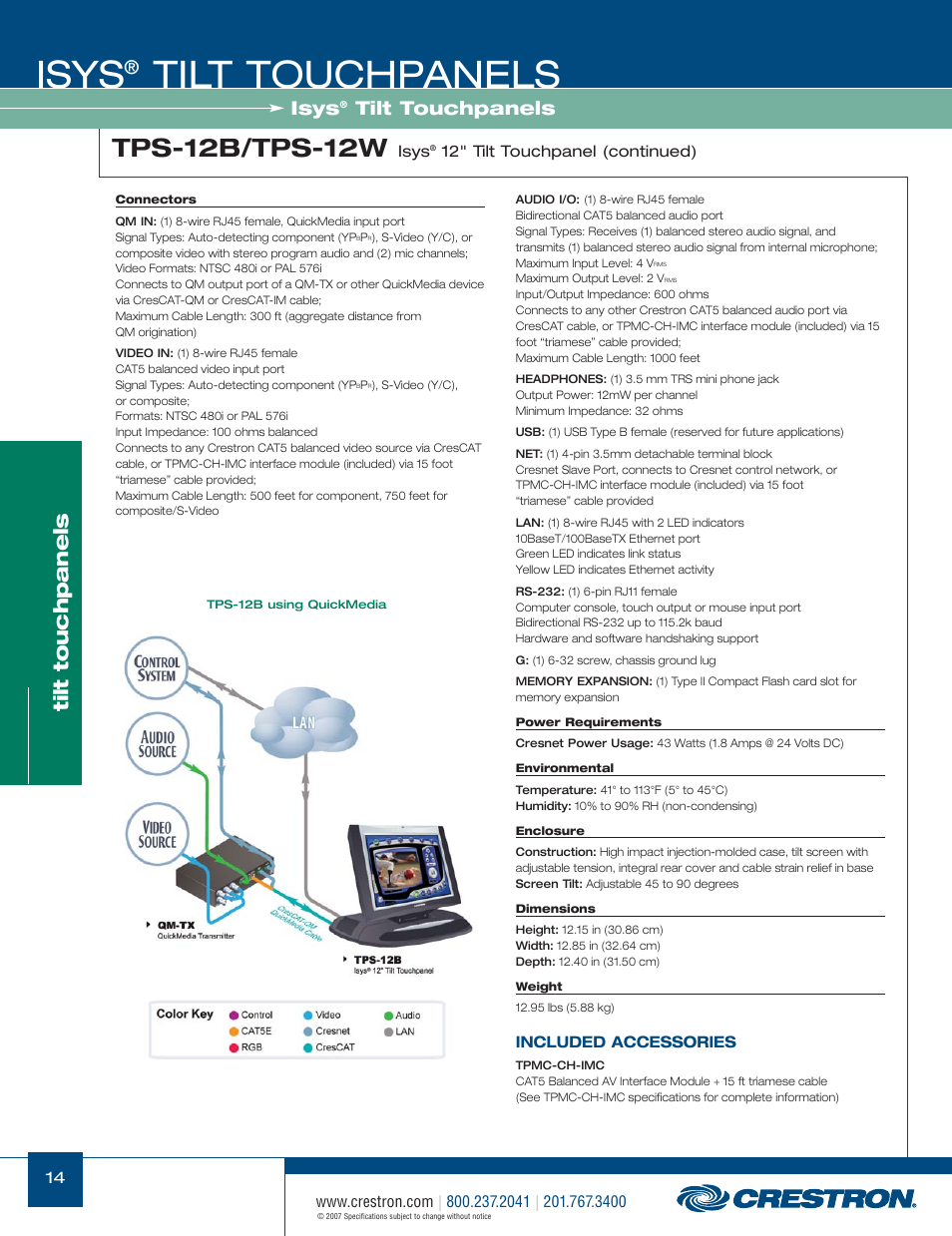 48399_014.pdf, Isys, Tilt touchpanels | Tps-12b/tps-12w | Crestron electronic Isys TPS-17W User Manual | Page 14 / 58