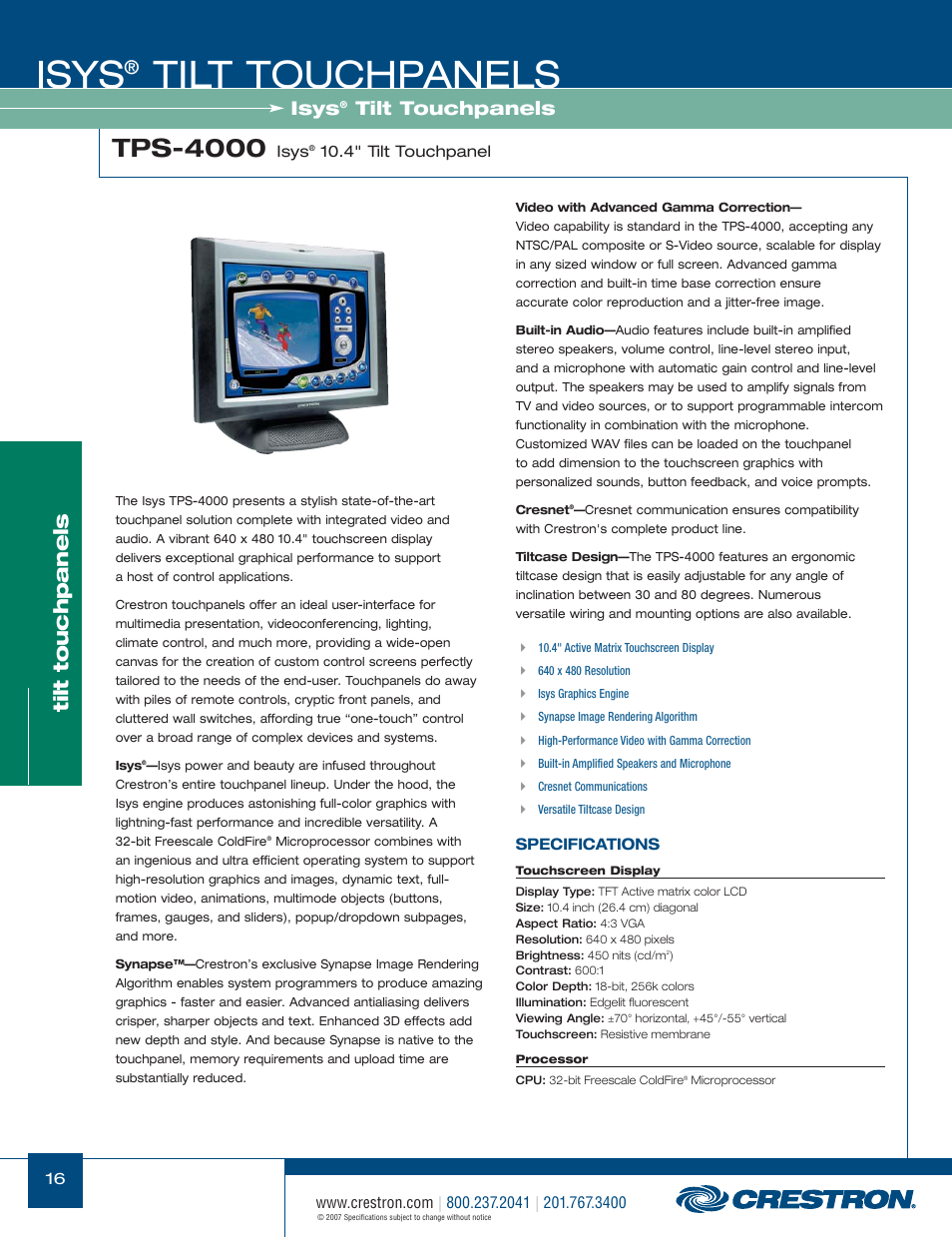 48399_016.pdf, Isys, Tilt touchpanels | Tps-4000 | Crestron electronic Isys TPS-17W User Manual | Page 16 / 58
