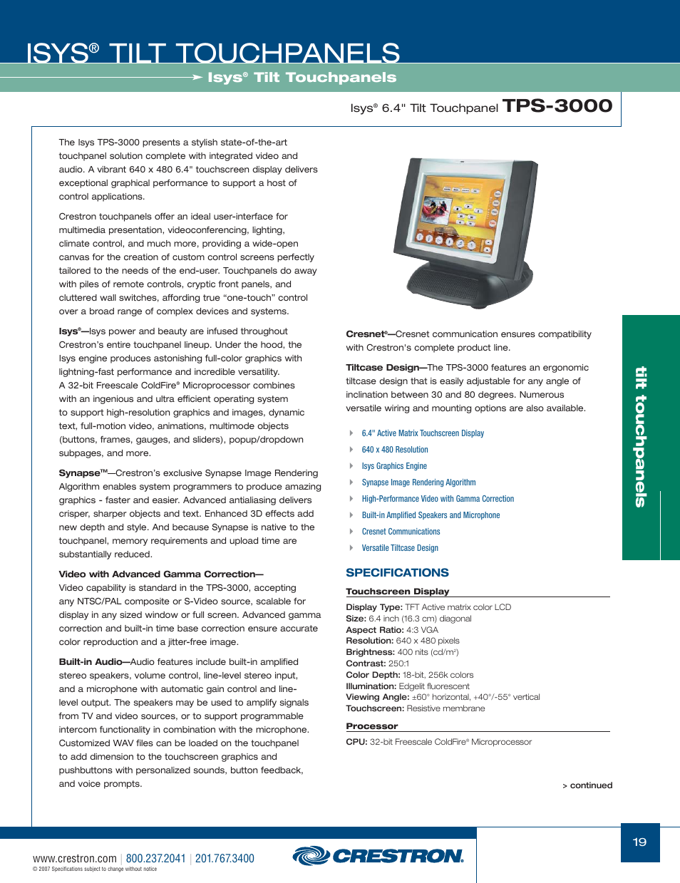 48399_019.pdf, Isys, Tilt touchpanels | Tps-3000 | Crestron electronic Isys TPS-17W User Manual | Page 19 / 58