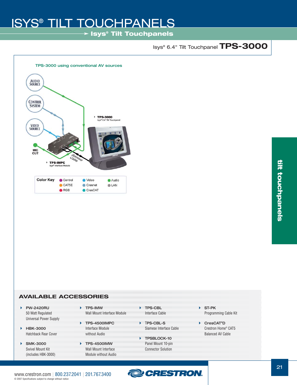48399_021.pdf, Isys, Tilt touchpanels | Tps-3000 | Crestron electronic Isys TPS-17W User Manual | Page 21 / 58