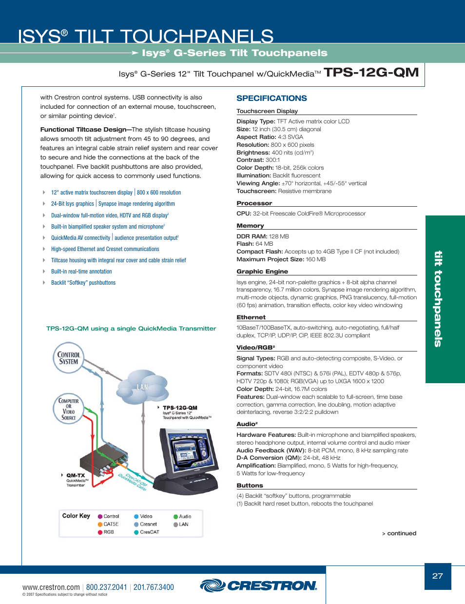 48399_027.pdf, Isys, Tilt touchpanels | Tps-12g-qm, G-series tilt touchpanels | Crestron electronic Isys TPS-17W User Manual | Page 27 / 58