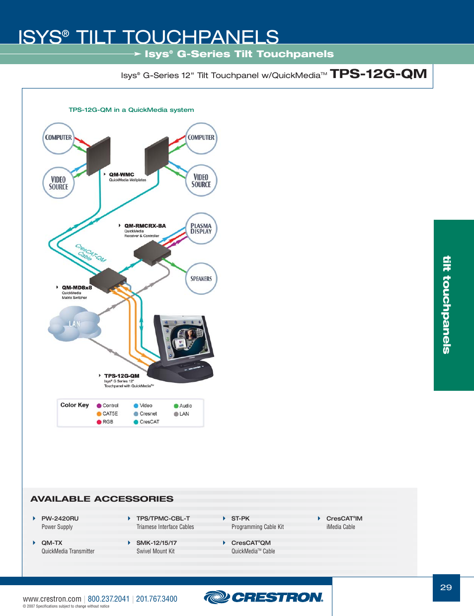 48399_029.pdf, Isys, Tilt touchpanels | Tps-12g-qm, G-series tilt touchpanels | Crestron electronic Isys TPS-17W User Manual | Page 29 / 58