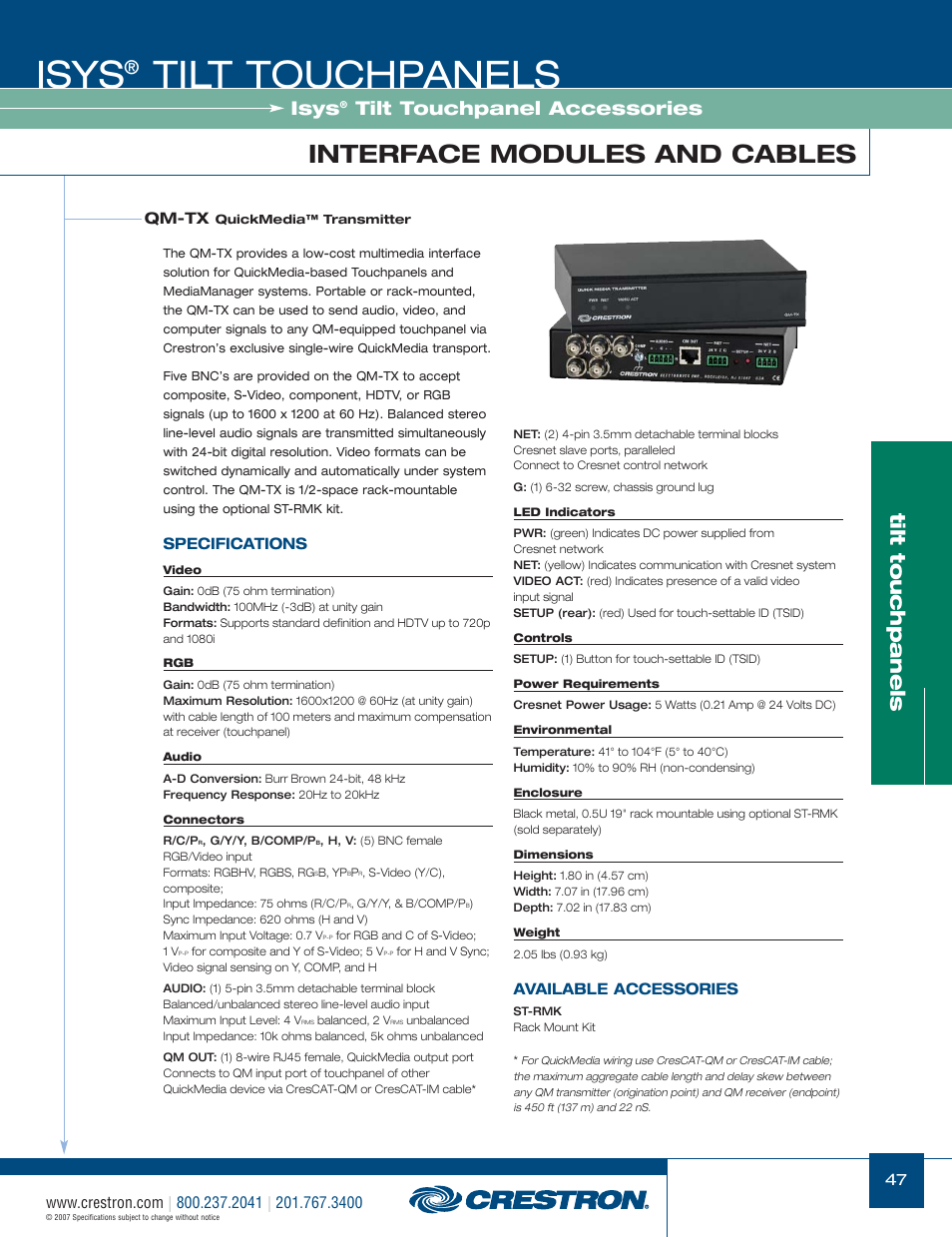 48399_047.pdf, Isys, Tilt touchpanels | Interface modules and cables, Tilt touchpanel accessories | Crestron electronic Isys TPS-17W User Manual | Page 47 / 58