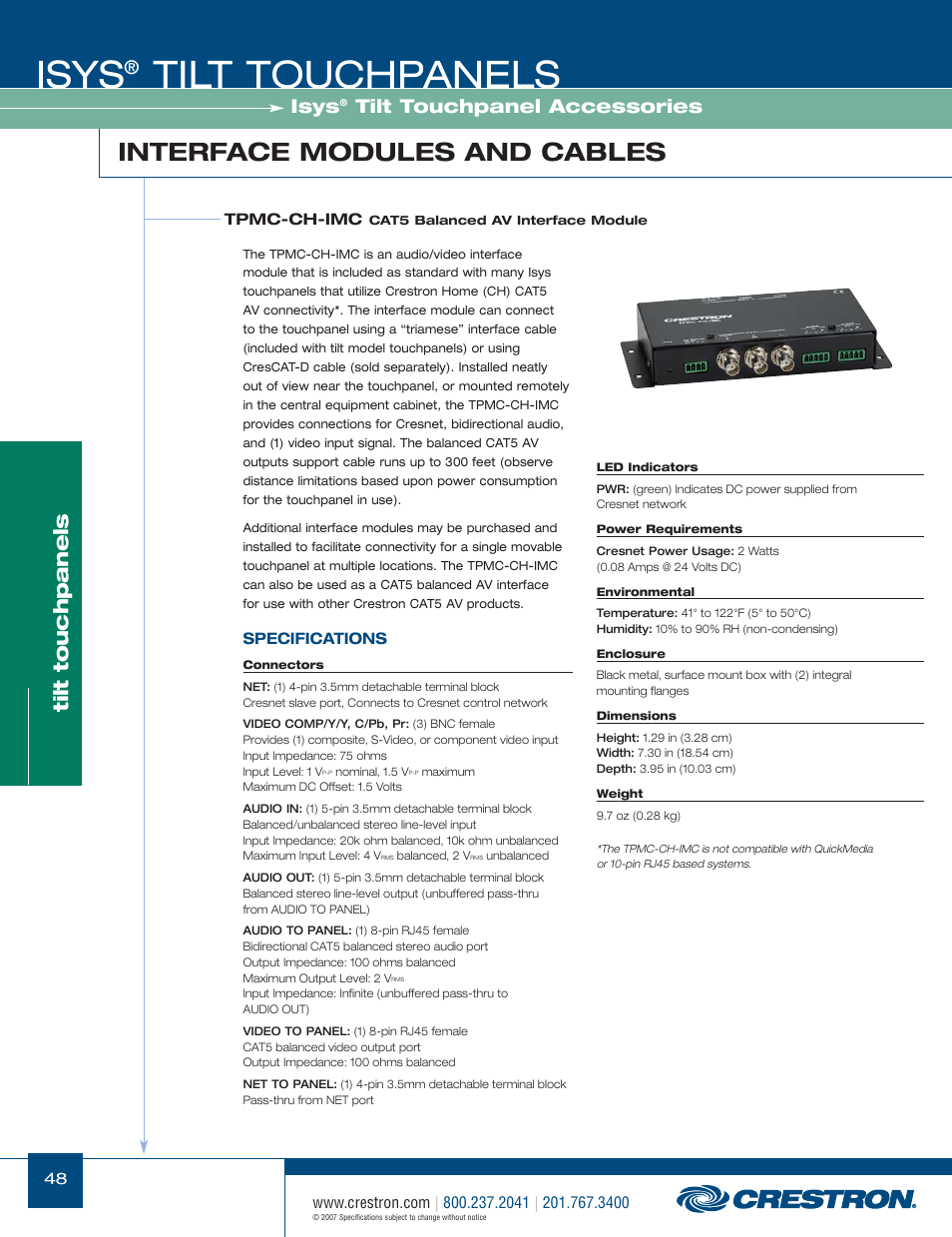 48399_048.pdf, Isys, Tilt touchpanels | Interface modules and cables, Tilt touchpanel accessories | Crestron electronic Isys TPS-17W User Manual | Page 48 / 58