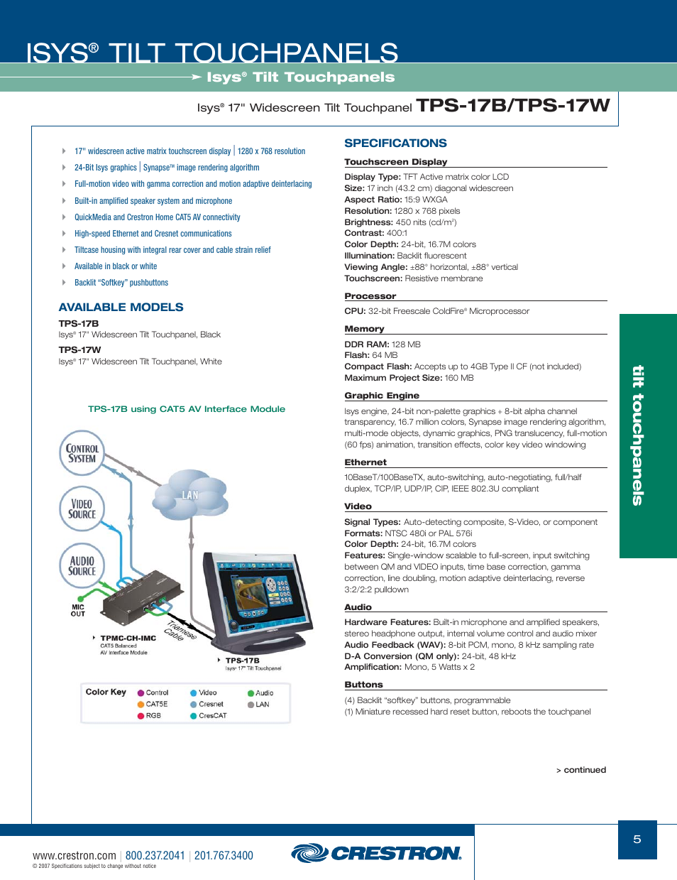 48399_005.pdf, Isys, Tilt touchpanels | Tps-17b/tps-17w | Crestron electronic Isys TPS-17W User Manual | Page 5 / 58
