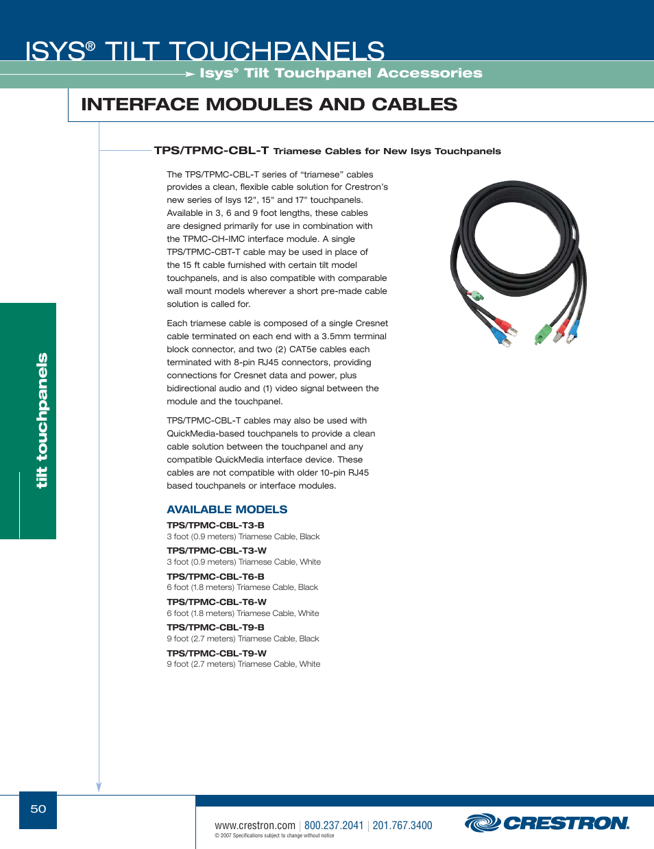 48399_050.pdf, Isys, Tilt touchpanels | Interface modules and cables, Tilt touchpanel accessories | Crestron electronic Isys TPS-17W User Manual | Page 50 / 58