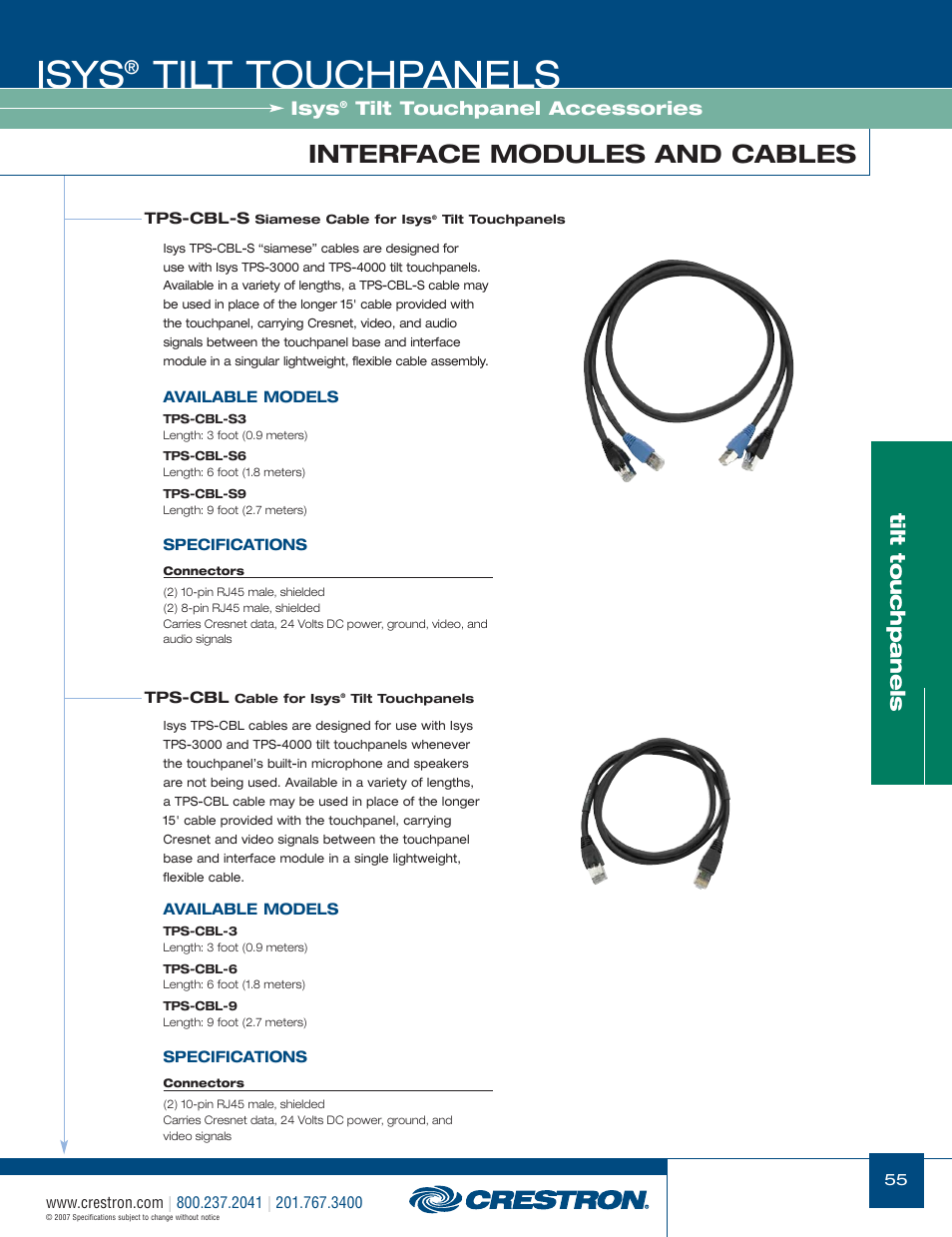 48399_055.pdf, Isys, Tilt touchpanels | Interface modules and cables, Tilt touchpanel accessories | Crestron electronic Isys TPS-17W User Manual | Page 55 / 58