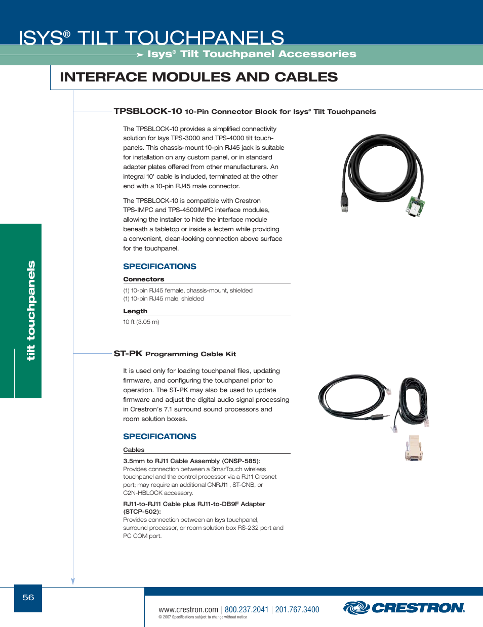 48399_056.pdf, Isys, Tilt touchpanels | Interface modules and cables, Tilt touchpanel accessories | Crestron electronic Isys TPS-17W User Manual | Page 56 / 58