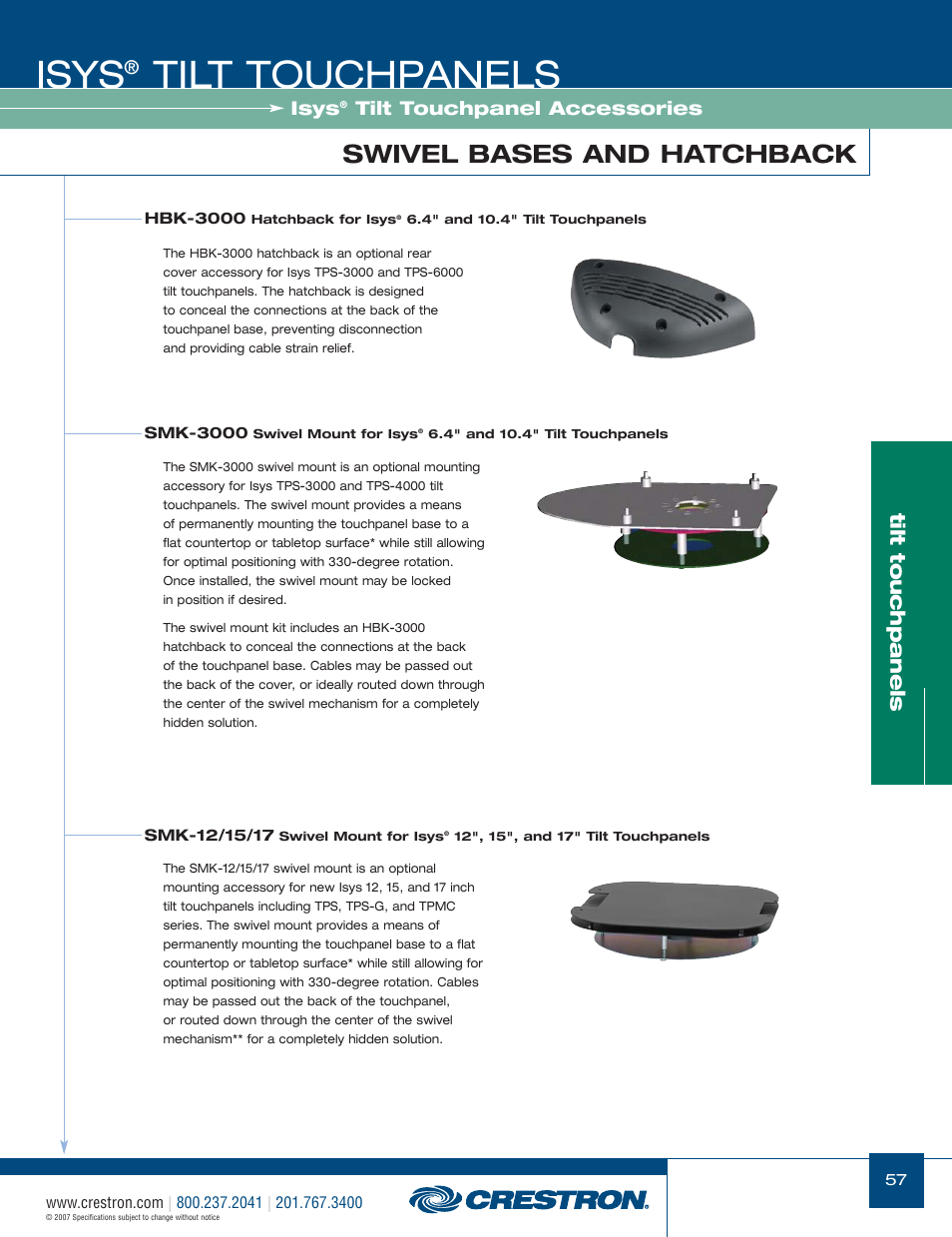 48399_057.pdf, Isys, Tilt touchpanels | Swivel bases and hatchback, Tilt touchpanel accessories | Crestron electronic Isys TPS-17W User Manual | Page 57 / 58