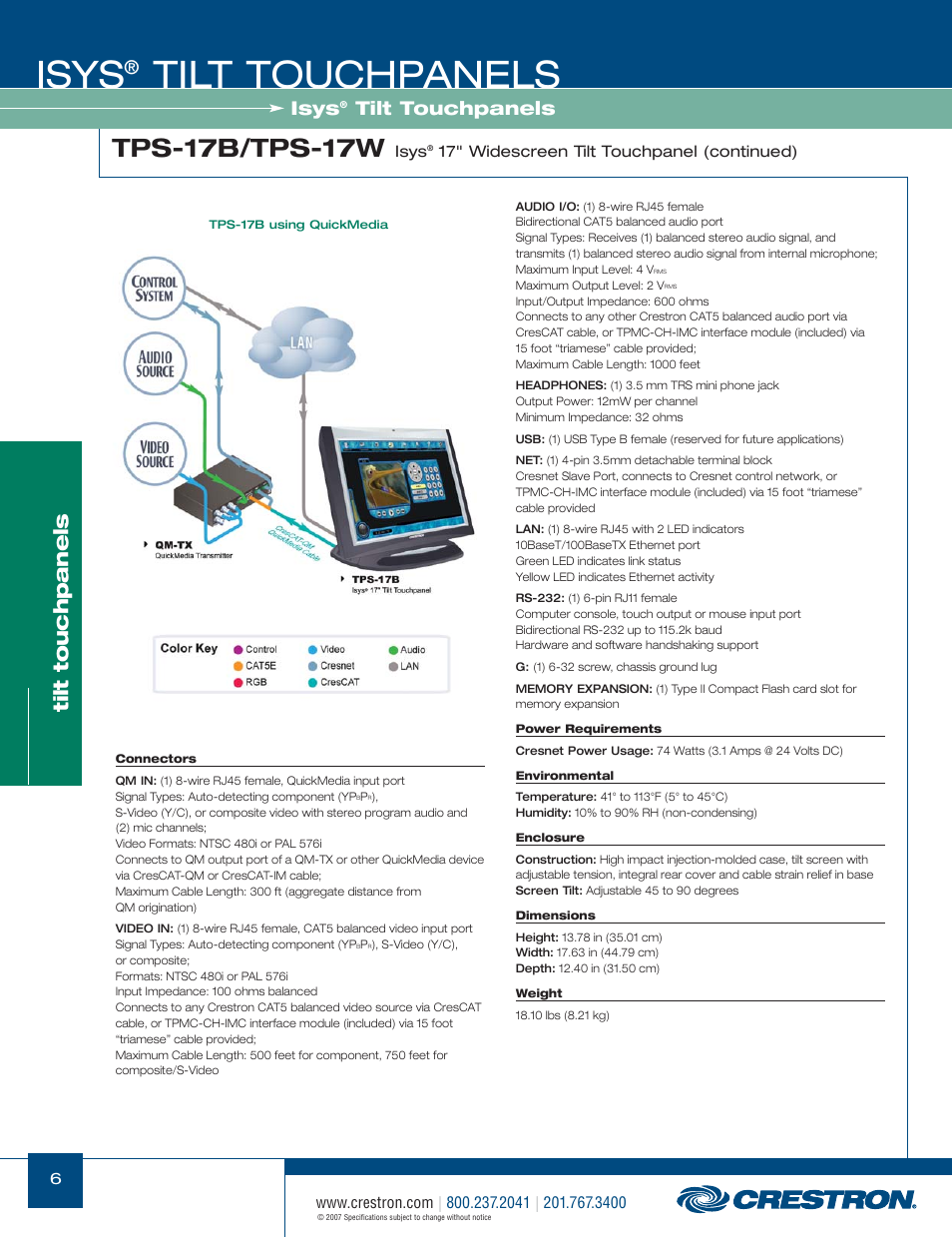 48399_006.pdf, Isys, Tilt touchpanels | Tps-17b/tps-17w | Crestron electronic Isys TPS-17W User Manual | Page 6 / 58