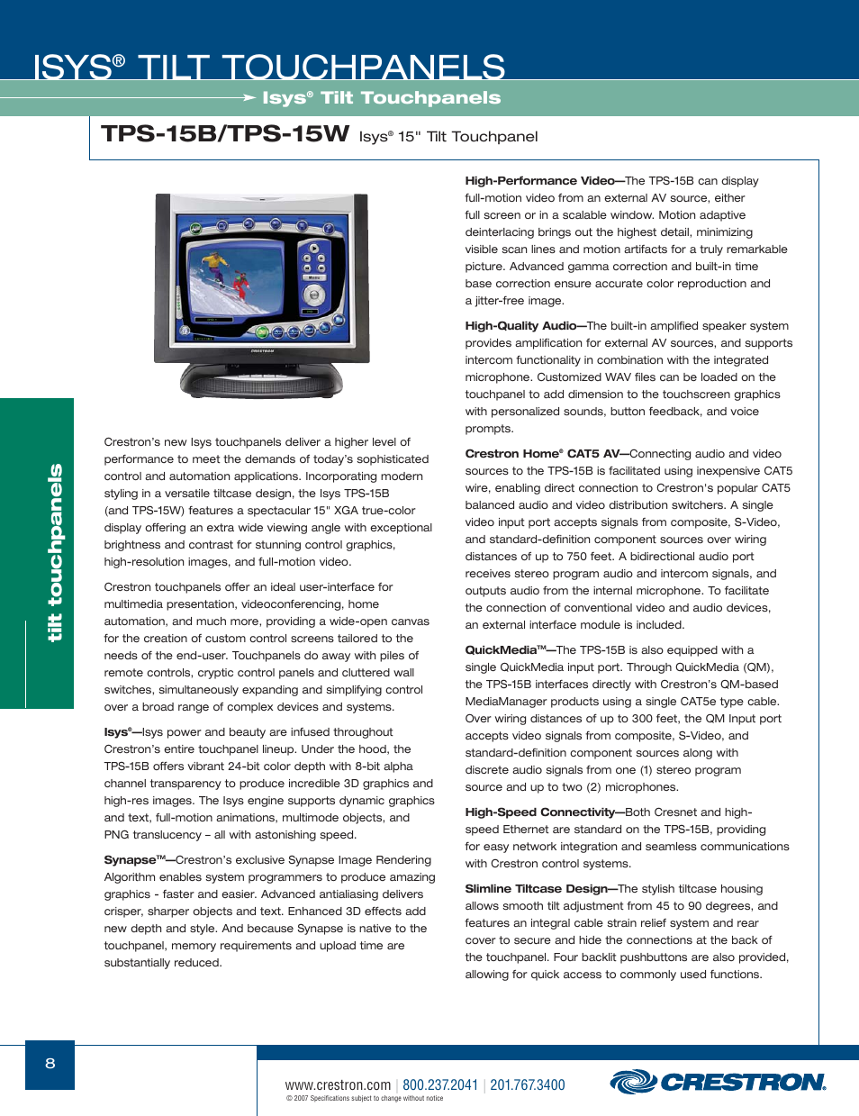 48399_008.pdf, Isys, Tilt touchpanels | Tps-15b/tps-15w | Crestron electronic Isys TPS-17W User Manual | Page 8 / 58
