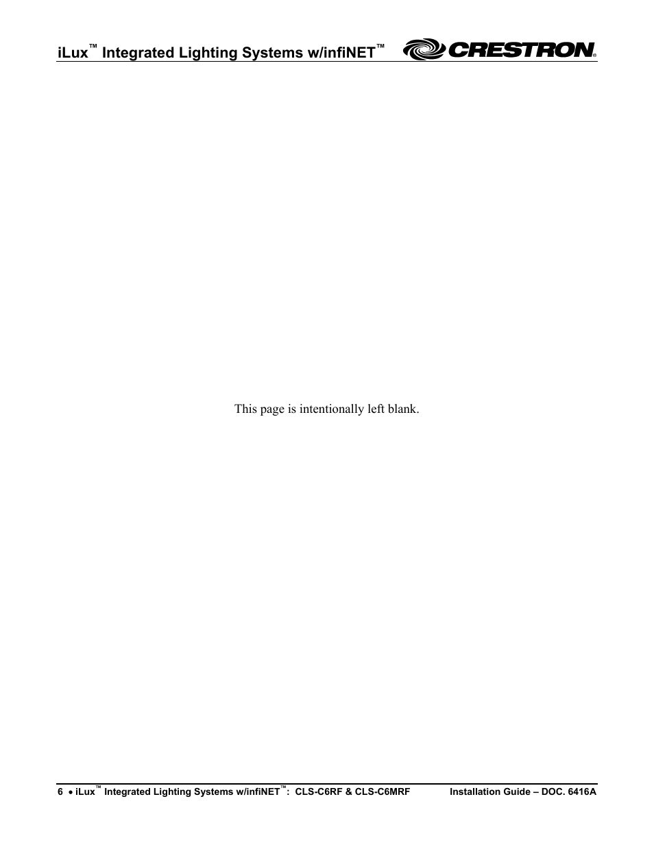 Ilux, Integrated lighting systems w/infinet | Crestron electronic iLux CLS-C6RF User Manual | Page 6 / 6