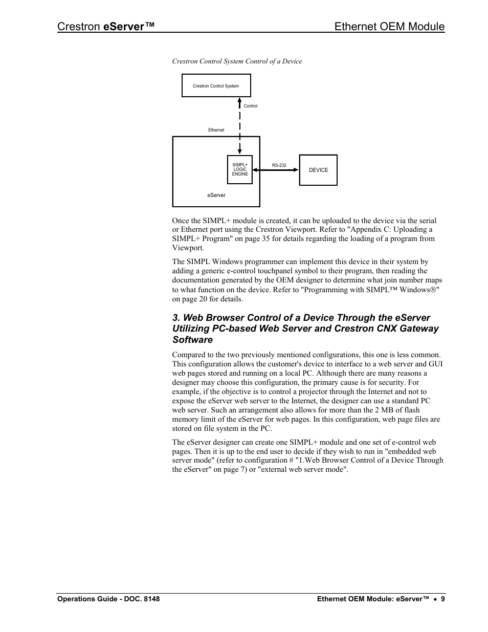 Crestron eserver™ ethernet oem module | Crestron electronic Ethernet User Manual | Page 13 / 44