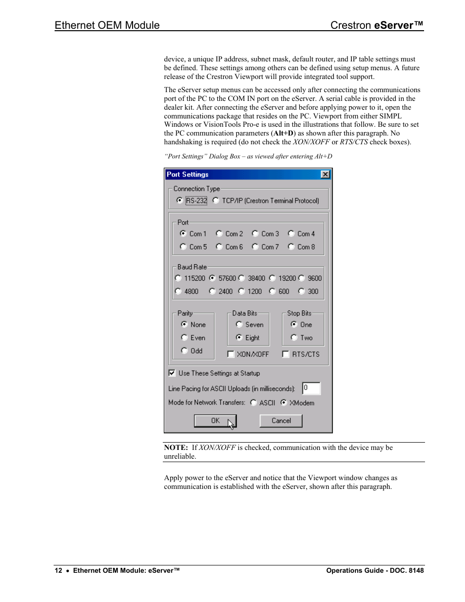 Ethernet oem module crestron eserver | Crestron electronic Ethernet User Manual | Page 16 / 44