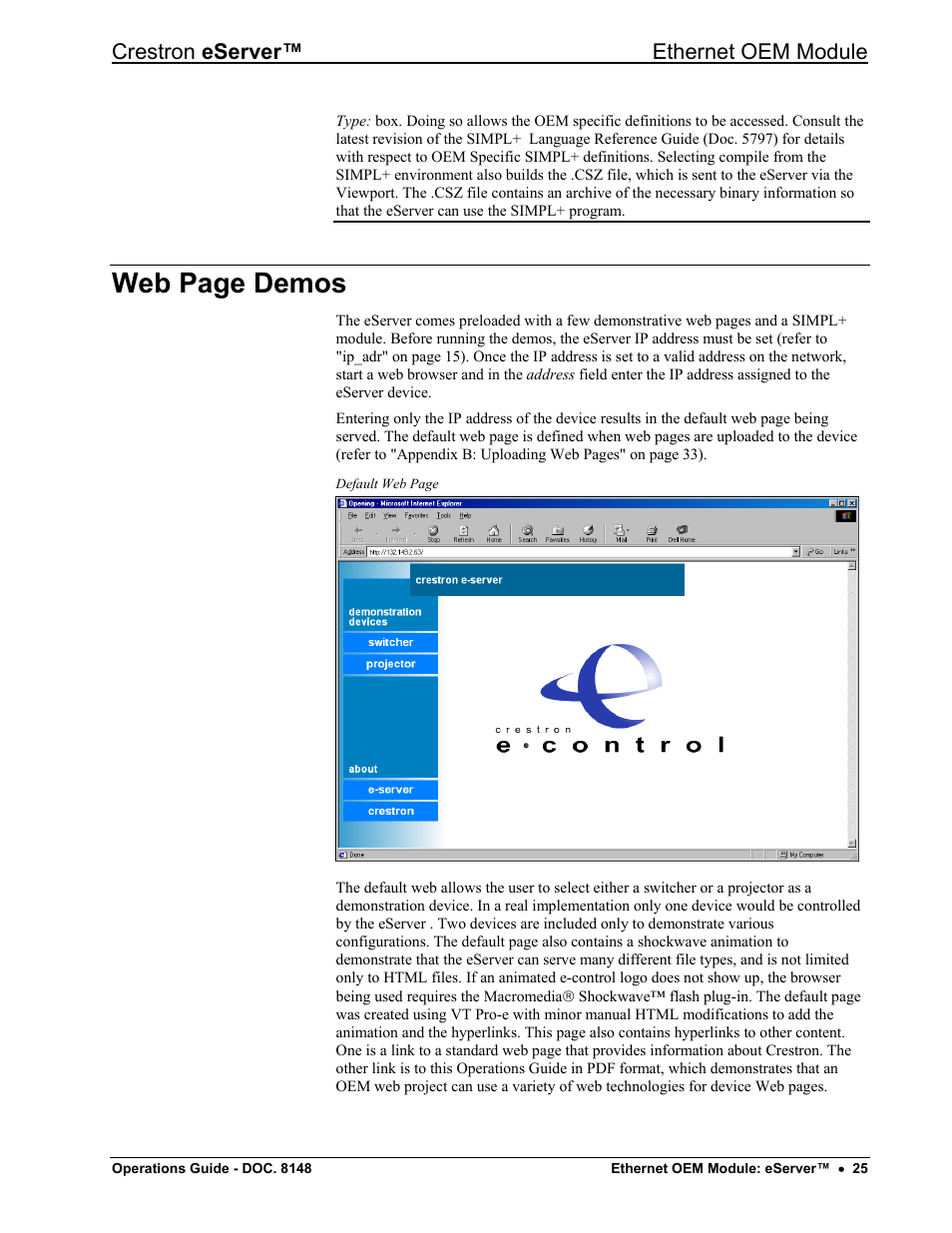 Ge 25, Web page demos, Crestron eserver™ ethernet oem module | Crestron electronic Ethernet User Manual | Page 29 / 44