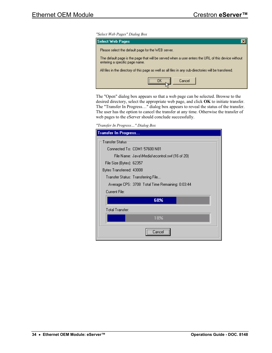 Ethernet oem module crestron eserver | Crestron electronic Ethernet User Manual | Page 38 / 44