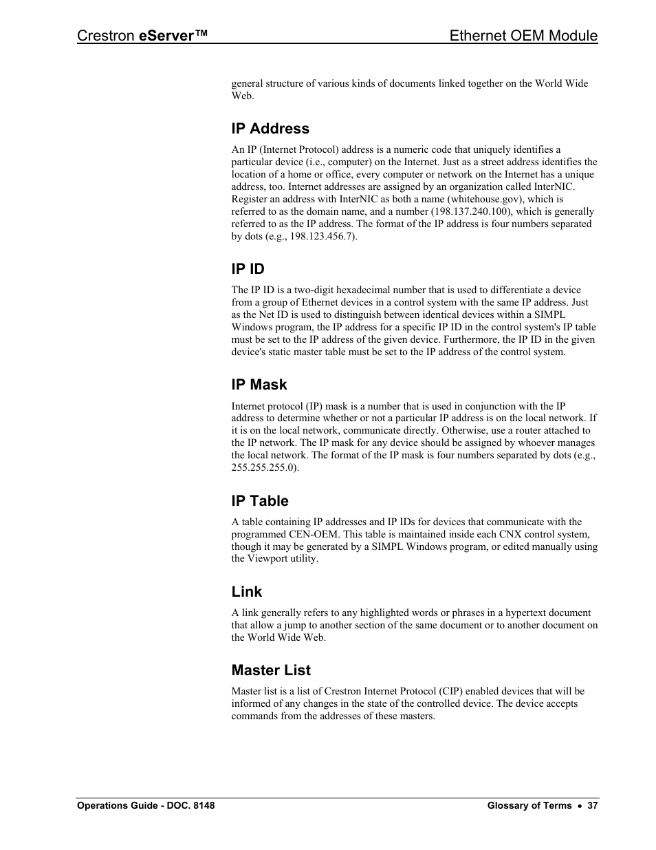 Crestron electronic Ethernet User Manual | Page 41 / 44