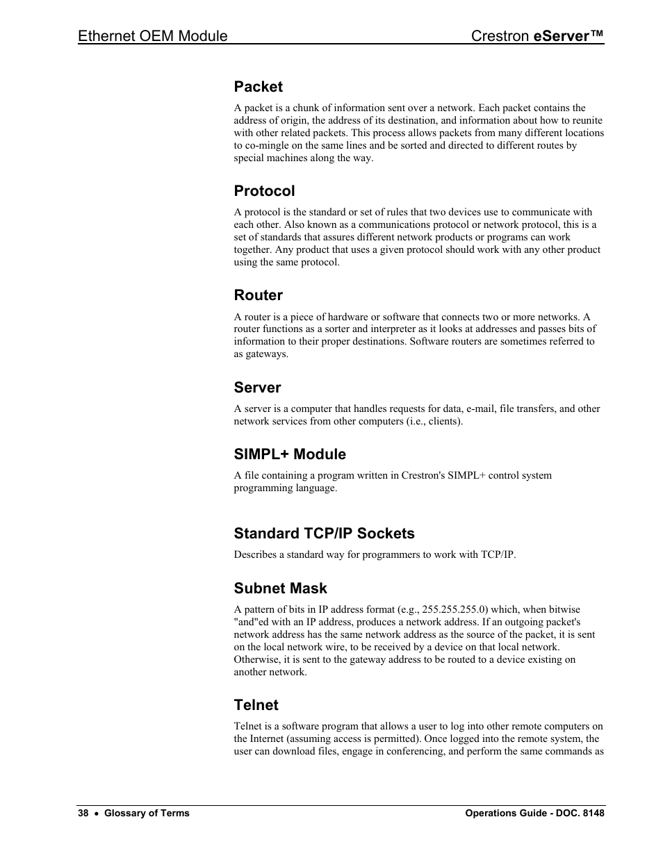 Crestron electronic Ethernet User Manual | Page 42 / 44