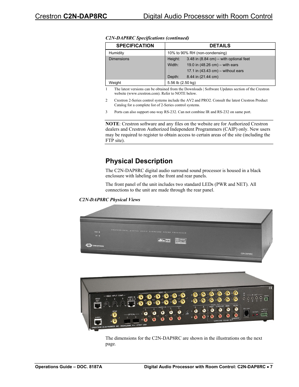 Physical description | Crestron electronic C2N-DAP8RC User Manual | Page 11 / 80