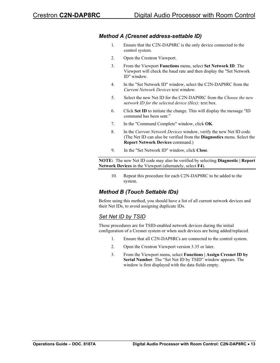 Method b, Touch settable ids)” on, Ge 13 | Crestron electronic C2N-DAP8RC User Manual | Page 17 / 80