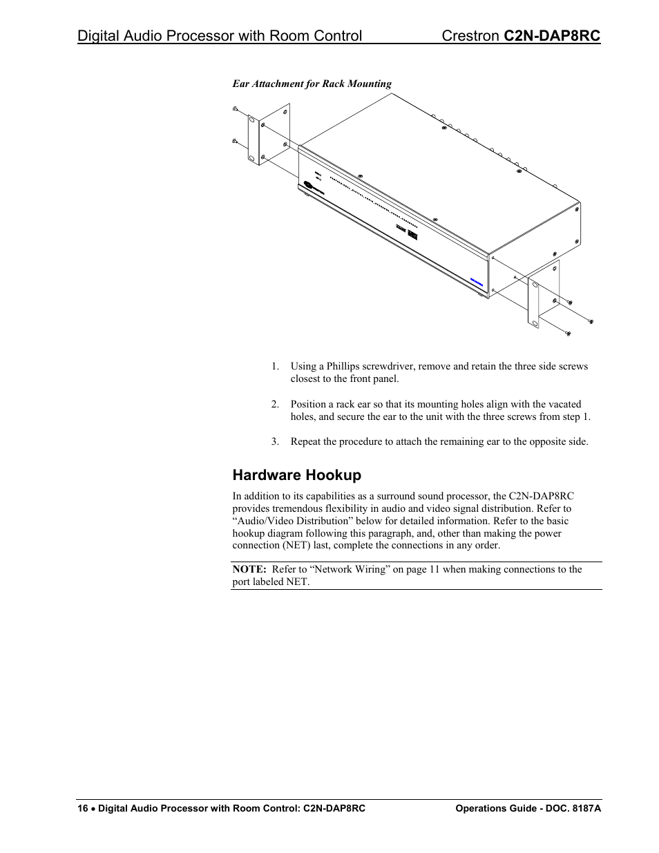 Hardware hookup | Crestron electronic C2N-DAP8RC User Manual | Page 20 / 80