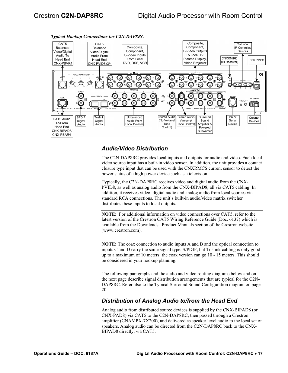 Audio/video distribution | Crestron electronic C2N-DAP8RC User Manual | Page 21 / 80