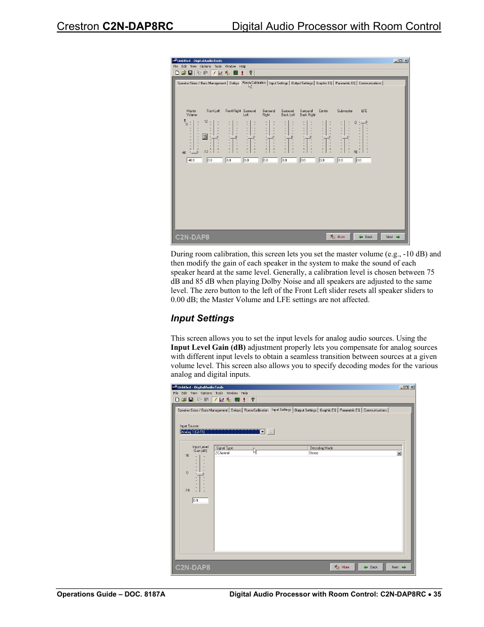 Input settings, 35 t | Crestron electronic C2N-DAP8RC User Manual | Page 39 / 80