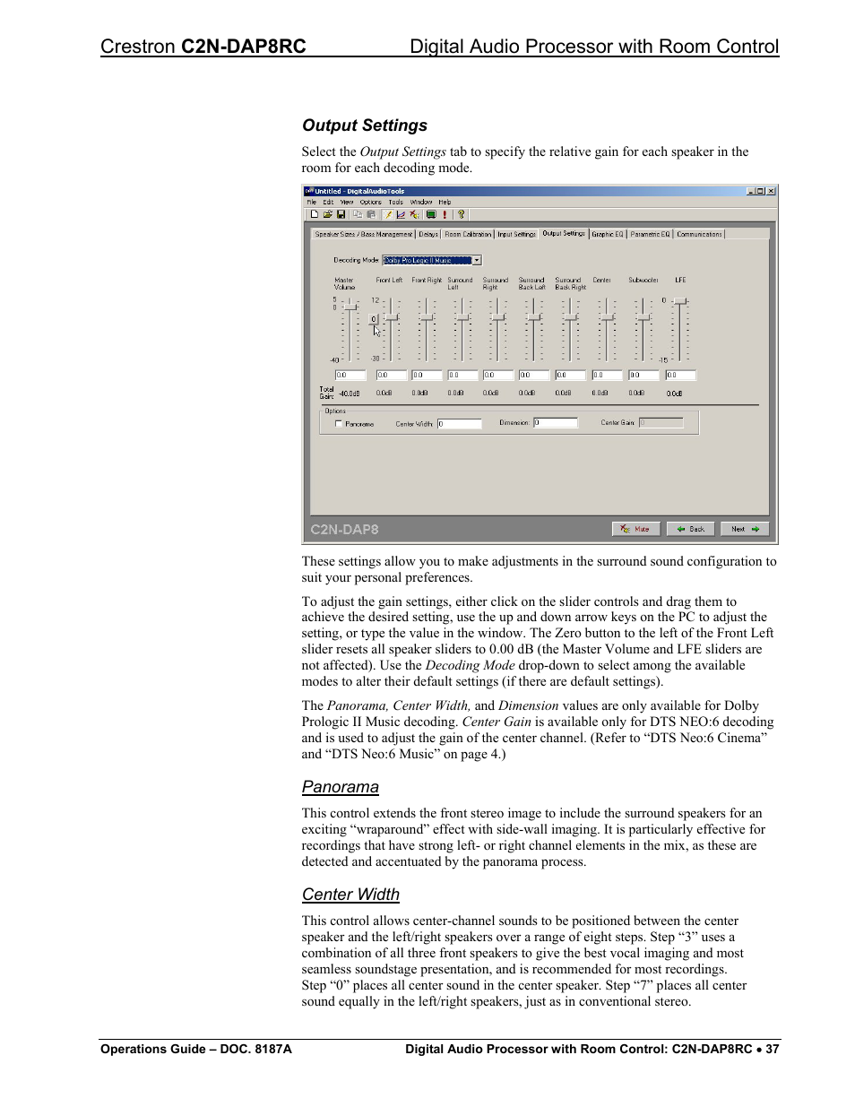 In “output settings, Ge 37 to set th | Crestron electronic C2N-DAP8RC User Manual | Page 41 / 80