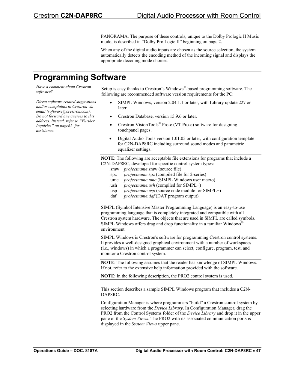 Programming software | Crestron electronic C2N-DAP8RC User Manual | Page 51 / 80