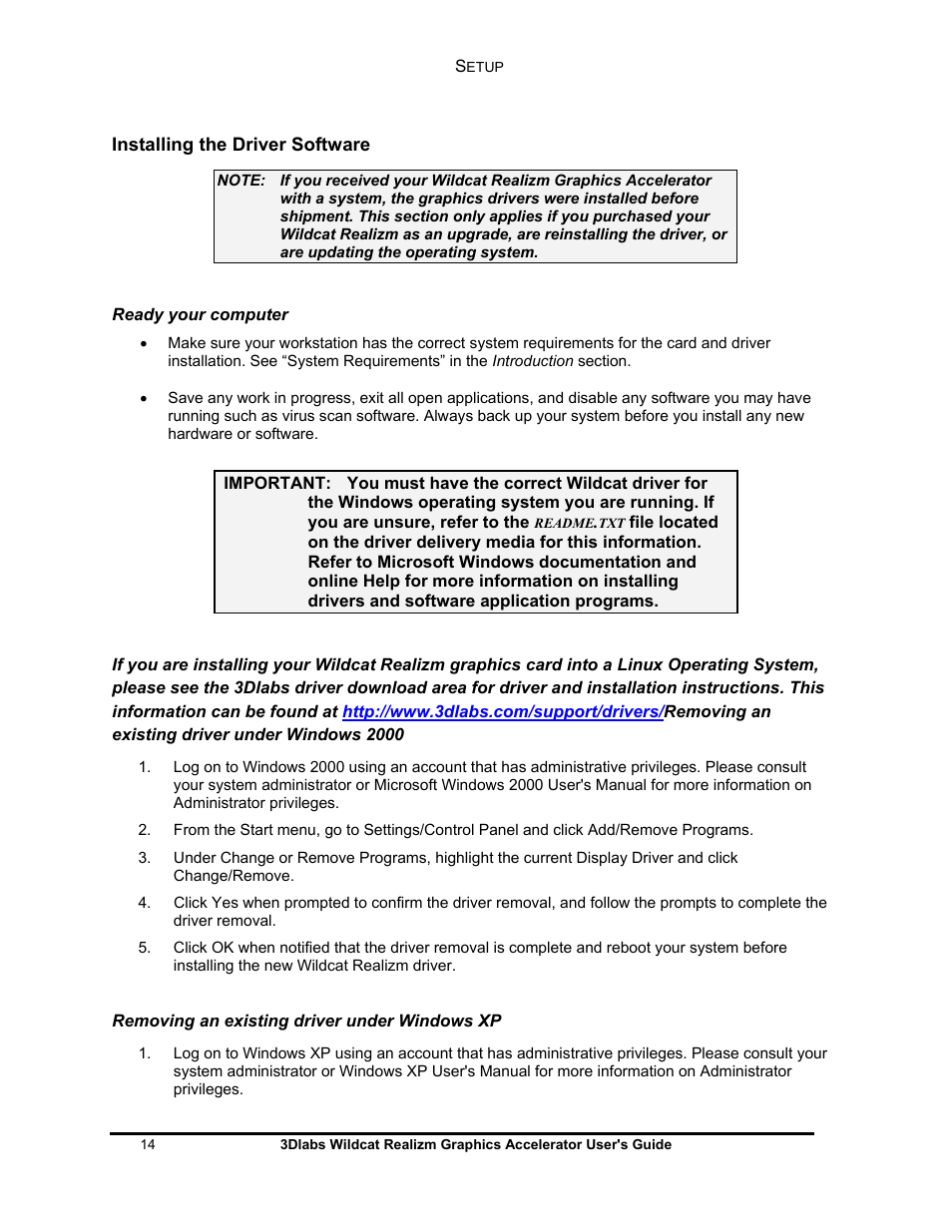 3DLABS WILDCAT REALIZM 100 User Manual | Page 14 / 51