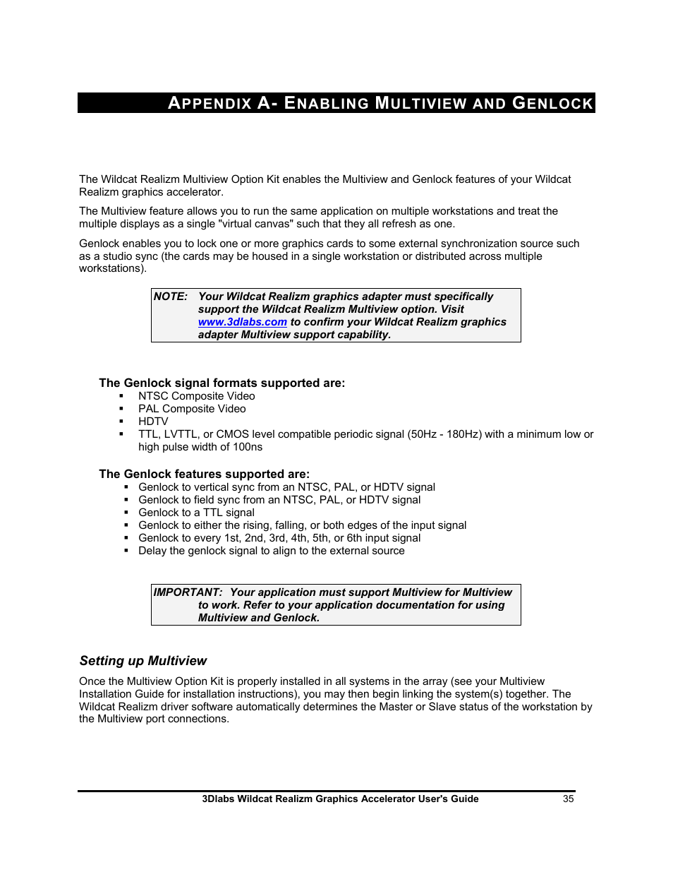 A- e, Ppendix, Nabling | Ultiview and, Enlock | 3DLABS WILDCAT REALIZM 100 User Manual | Page 35 / 51