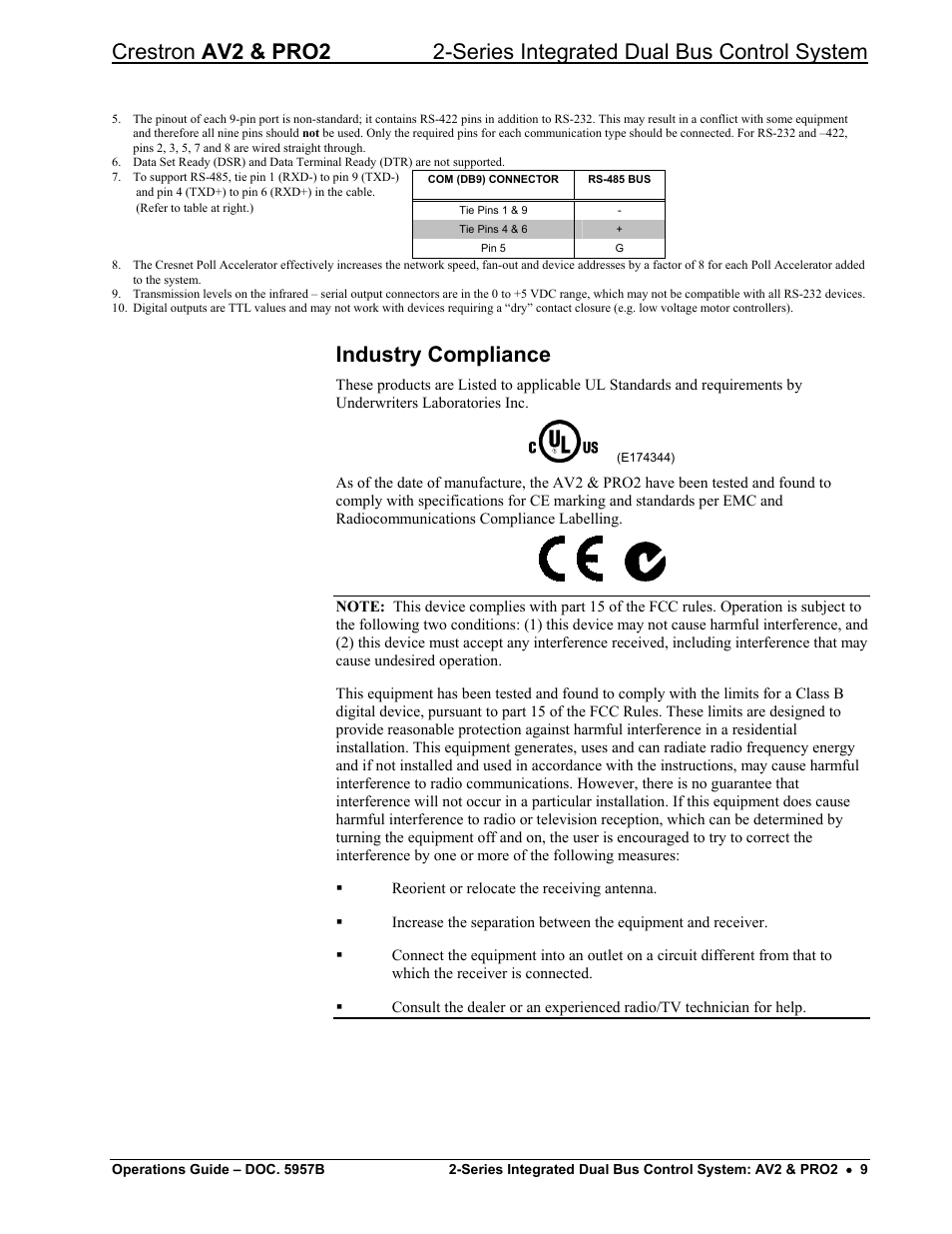 Industry compliance | Crestron electronic AV2 User Manual | Page 13 / 36