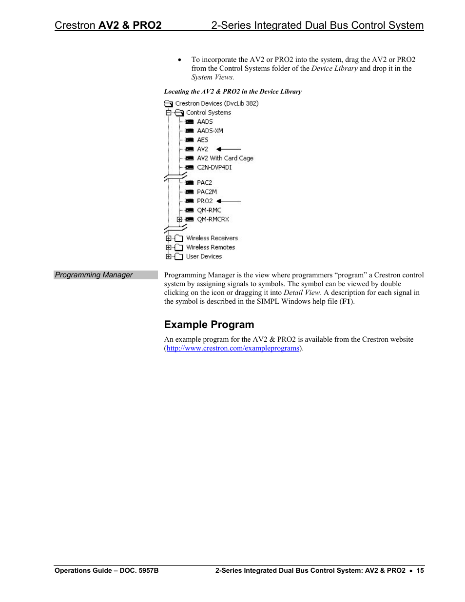 Example program | Crestron electronic AV2 User Manual | Page 19 / 36