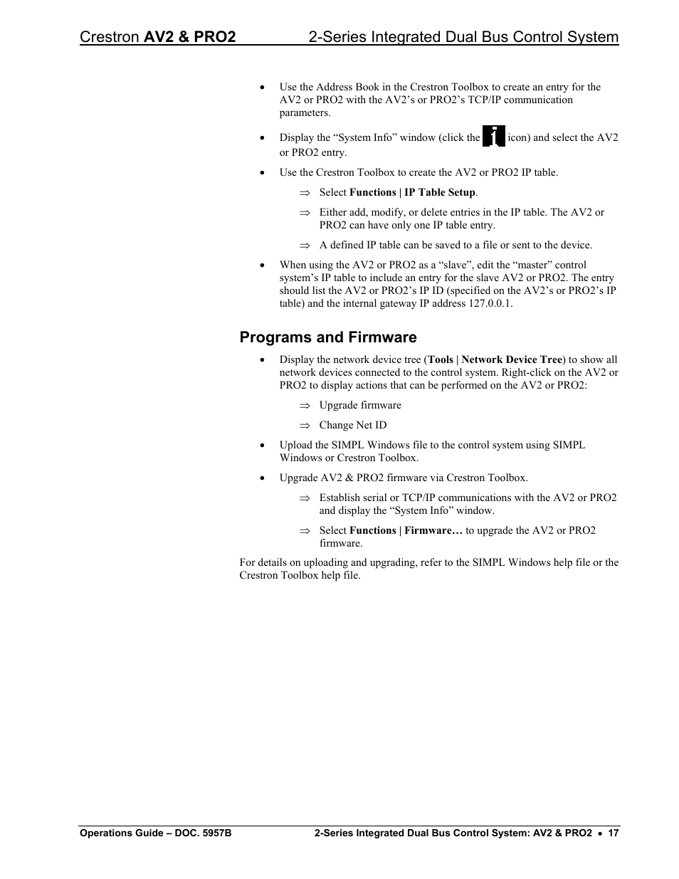 Programs and firmware | Crestron electronic AV2 User Manual | Page 21 / 36