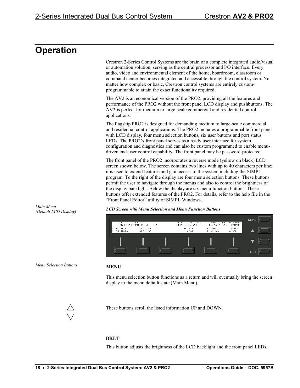 Operation | Crestron electronic AV2 User Manual | Page 22 / 36