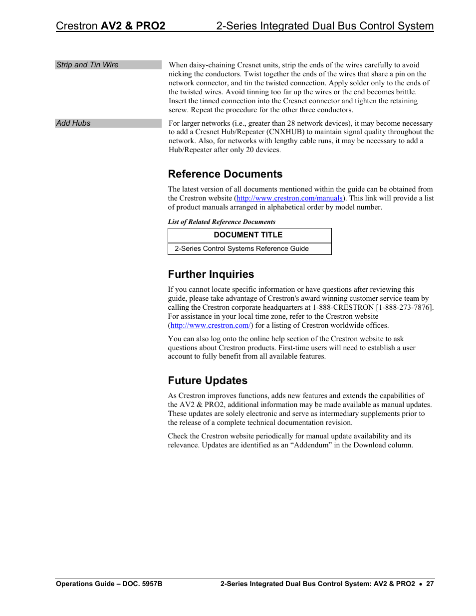 Reference documents, Further inquiries, Future updates | Crestron electronic AV2 User Manual | Page 31 / 36