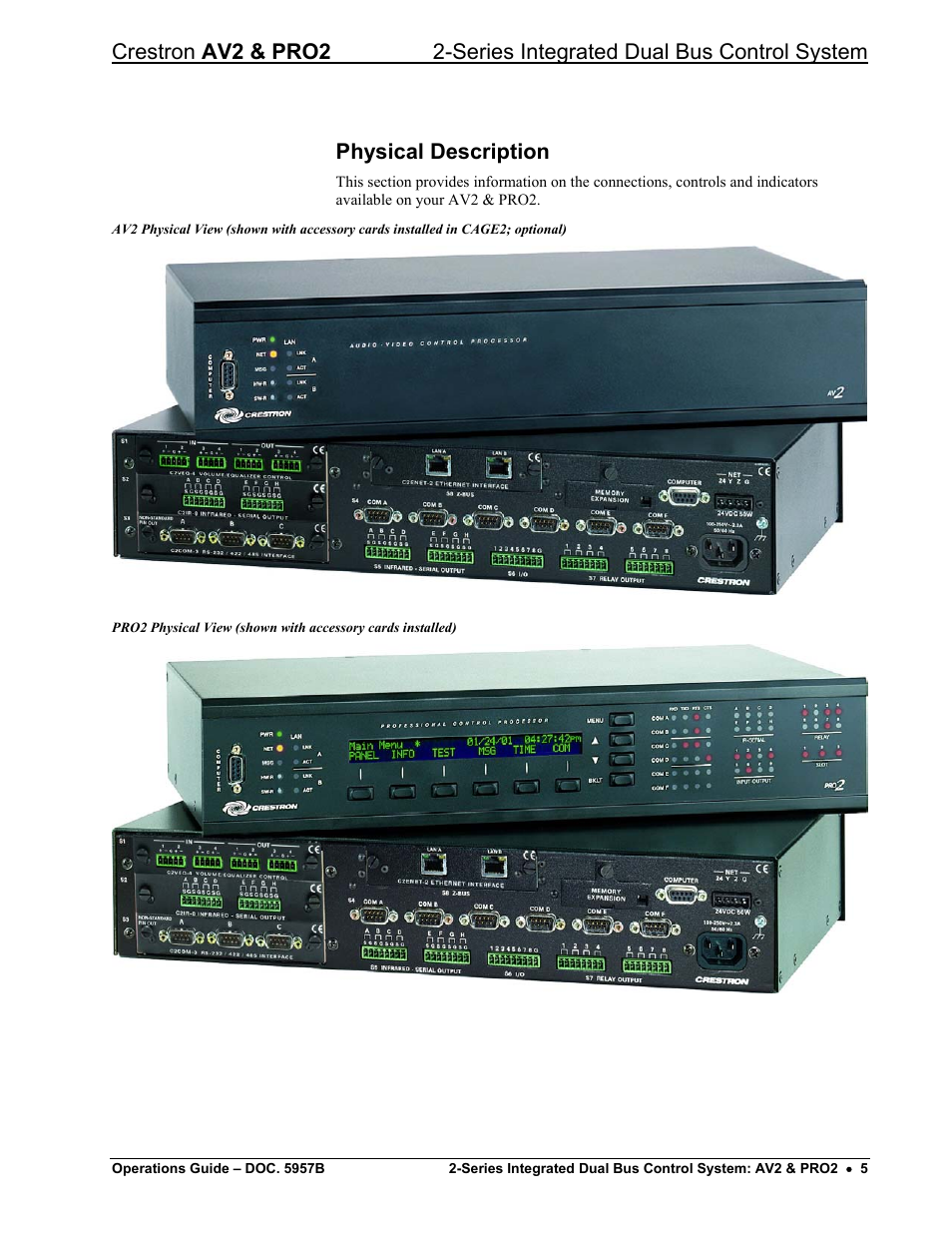 Physical description | Crestron electronic AV2 User Manual | Page 9 / 36