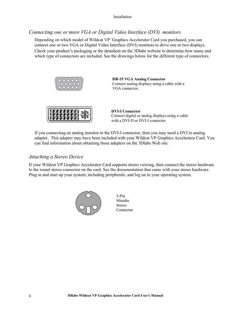 Attaching a stereo device | 3DLABS VP User Manual | Page 10 / 41