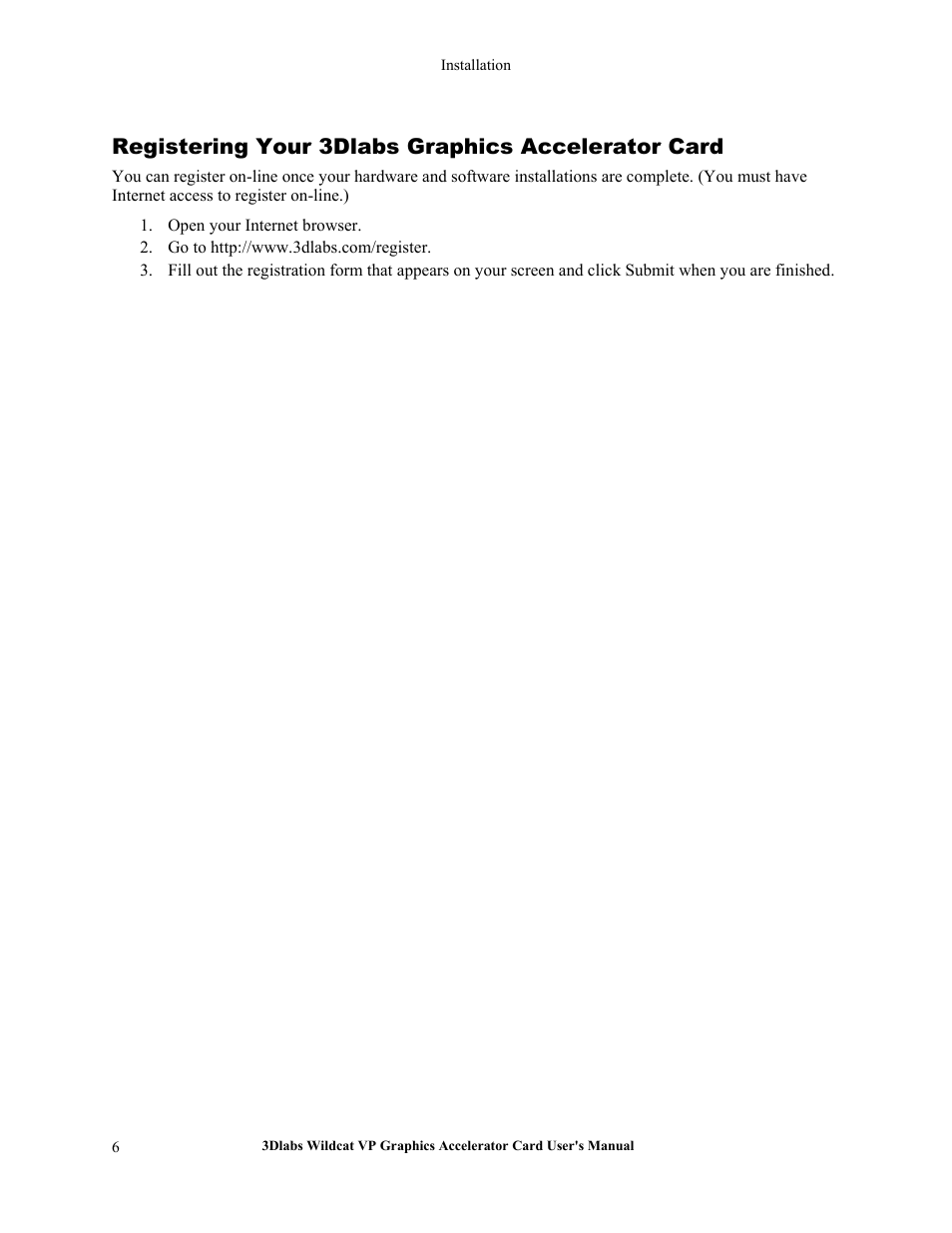 Registering your 3dlabs graphics accelerator card | 3DLABS VP User Manual | Page 12 / 41