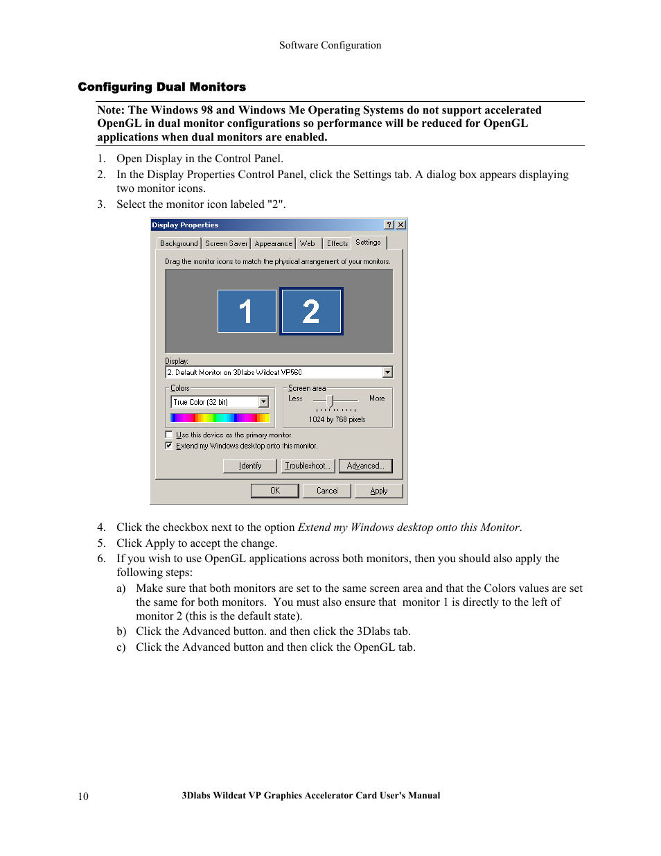 Configuring dual monitors | 3DLABS VP User Manual | Page 16 / 41