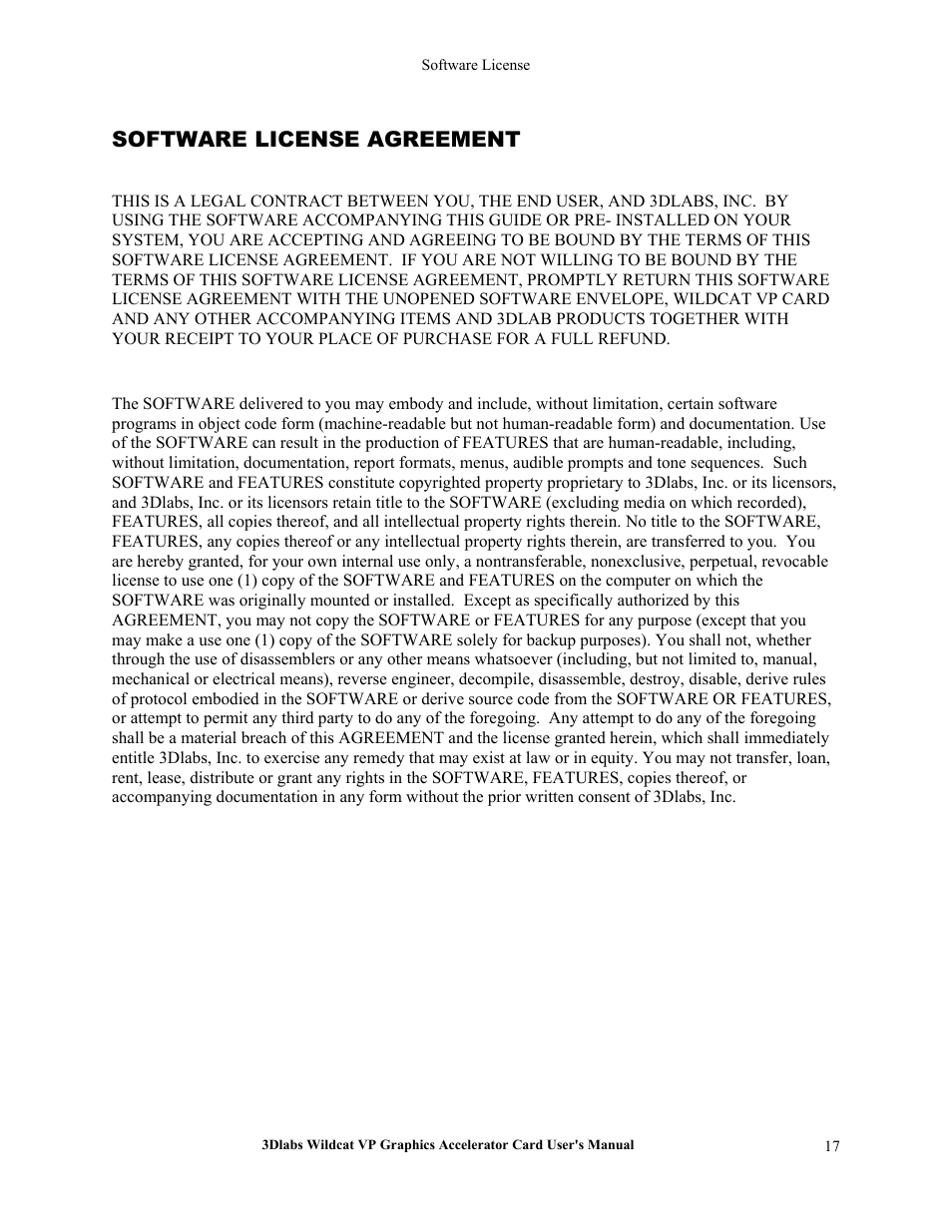 Software license agreement, Software license and restrictions | 3DLABS VP User Manual | Page 23 / 41