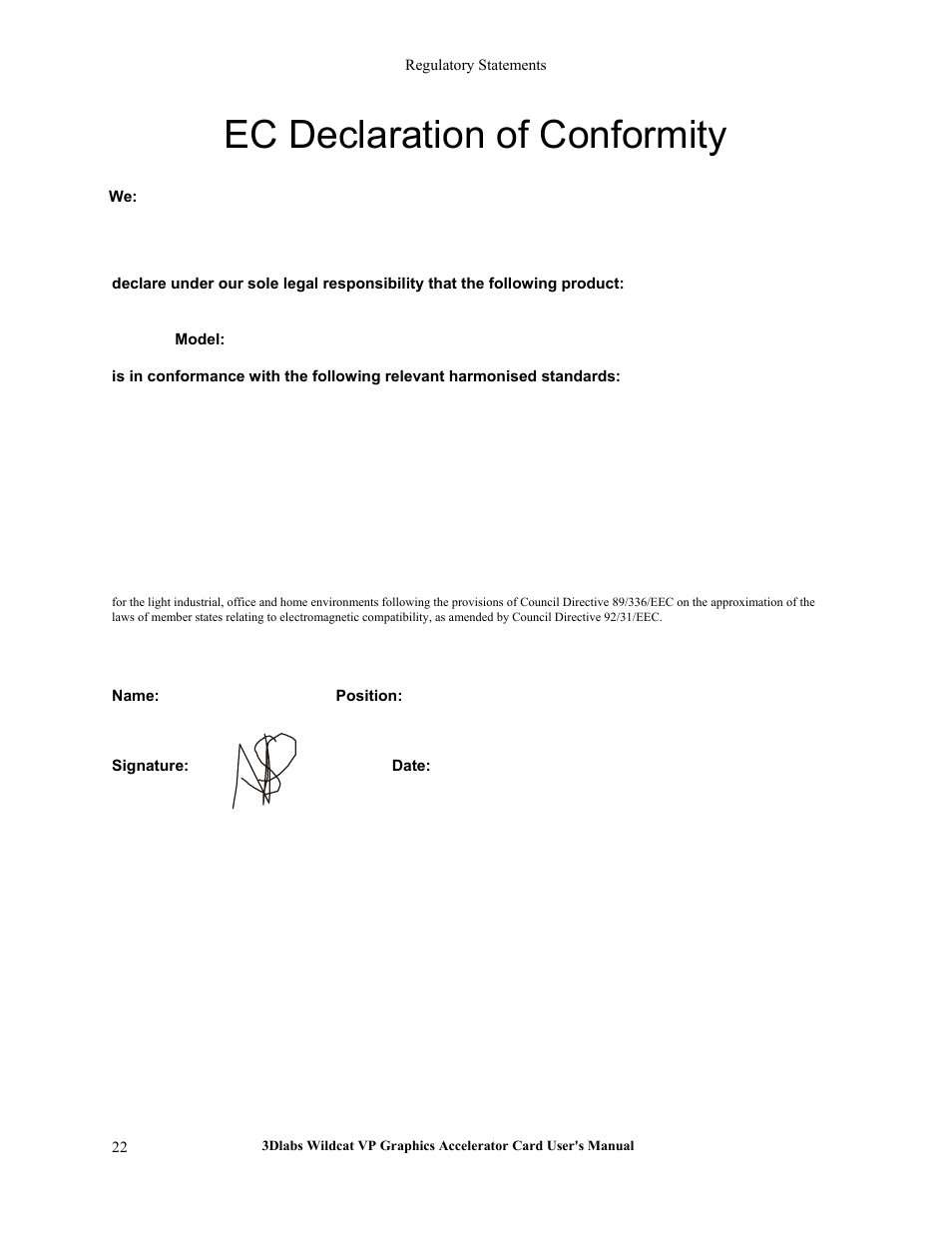 Ec declaration of conformity | 3DLABS VP User Manual | Page 28 / 41