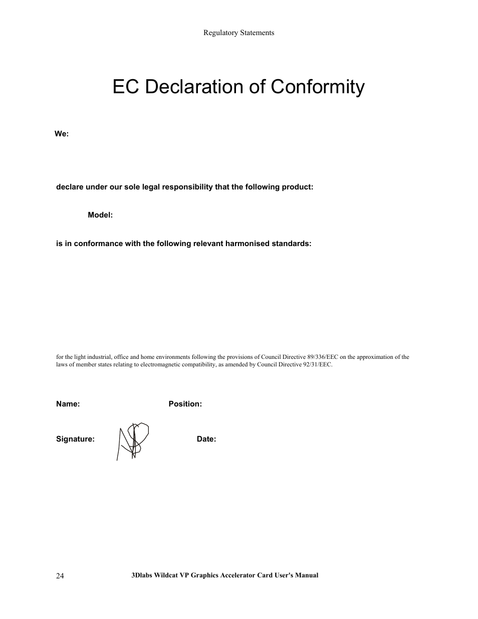 Ec declaration of conformity | 3DLABS VP User Manual | Page 30 / 41